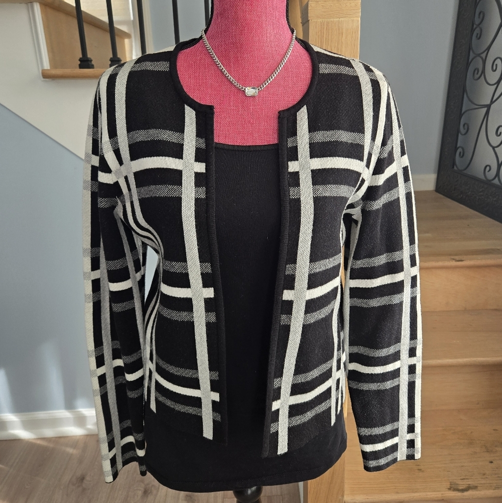 ELLE Stylish Black, White & Grey Cardigan -‎ Medium - Like NEW